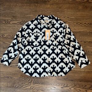 Black and White Geometric Button-Up Shirt